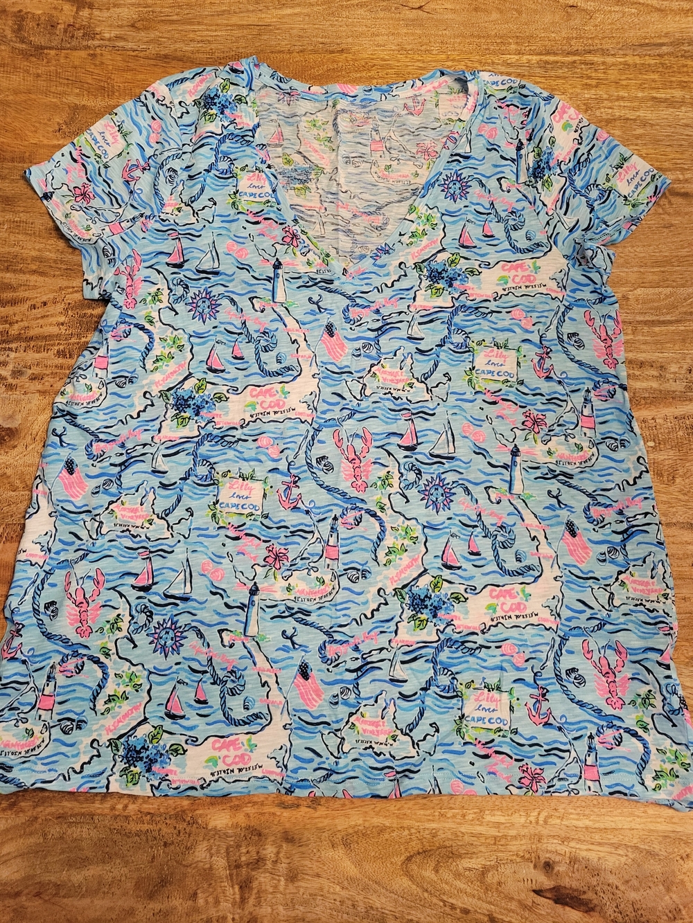 Lilly Pulitzer Light Blue Nautical Print V-Neck Tee
